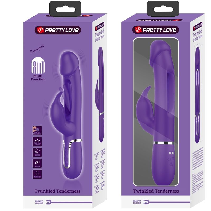 PRETTY LOVE - KAMPAS VIBRADOR RABBIT 3 EN 1 MULTIFUNCIÓN CON LENGUA VIOLETA PRETTY LOVE FLIRTATION