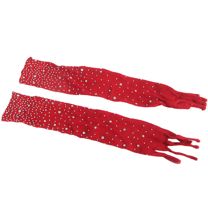 SUBBLIME - 952181 BODYSTOCKING DE REJILLA CON GUANTES Y DIAMANTES ROJO TALLA ÚNICA SUBBLIME BODYSTOCKINGS