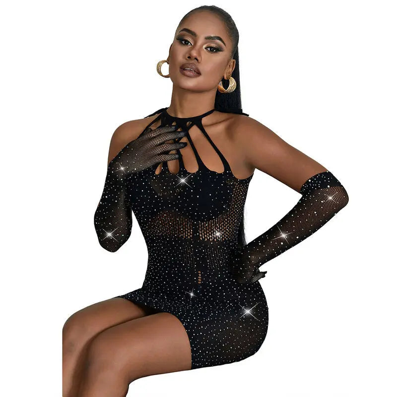 SUBBLIME - 952235 VESTIDO DE REJILLA CON BRILLANTES NEGRO TALLA ÚNICA SUBBLIME DRESSES