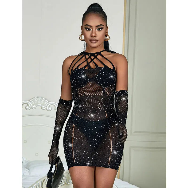 SUBBLIME - 952235 VESTIDO DE REJILLA CON BRILLANTES NEGRO TALLA ÚNICA SUBBLIME DRESSES