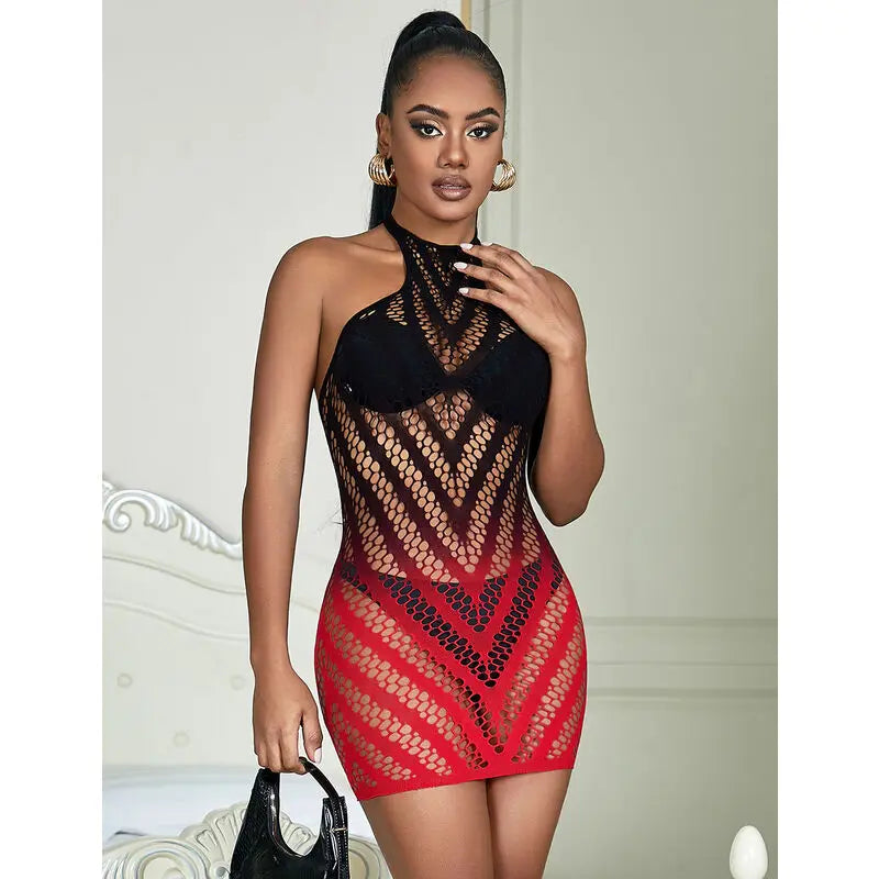 SUBBLIME - 952242 VESTIDO DE REJILLA ELÁSTICO DEGRADADO ROJO Y NEGRO TALLA ÚNICA SUBBLIME DRESSES