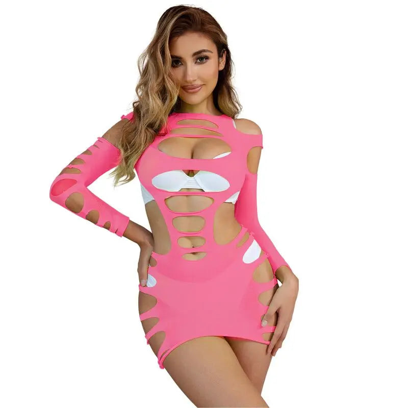 SUBBLIME - 952273 VESTIDO DE REJILLA ELÁSTICO MANGA LARGA ROSA TALLA ÚNICA SUBBLIME DRESSES