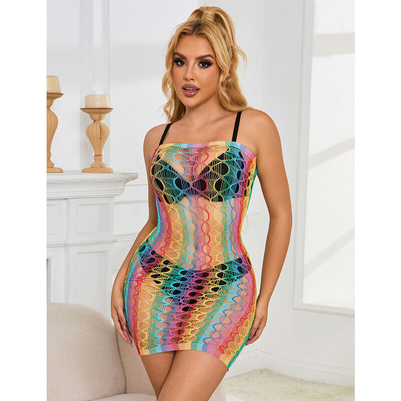 SUBBLIME - 952365 VESTIDO DE REJILLA HOMBROS DESCUBIERTOS ARCOIRIS TALLA ÚNICA SUBBLIME DRESSES