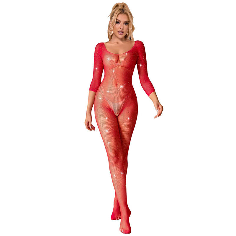 SUBBLIME - 952419 BODYSTOCKING DE REJILLA CON DIAMANTES MANGA LARGA ROJO TALLA ÚNICA SUBBLIME BODYSTOCKINGS