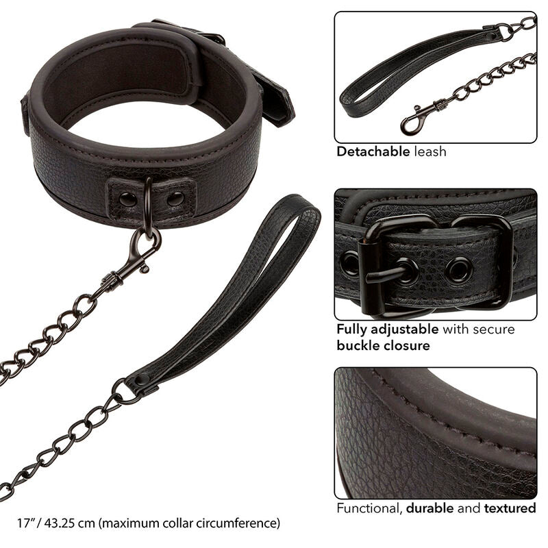 CALEXOTICS - NOCTURNAL COLLAR Y CORREA CUERO AJUSTABLE NEGRO CALEXOTICS