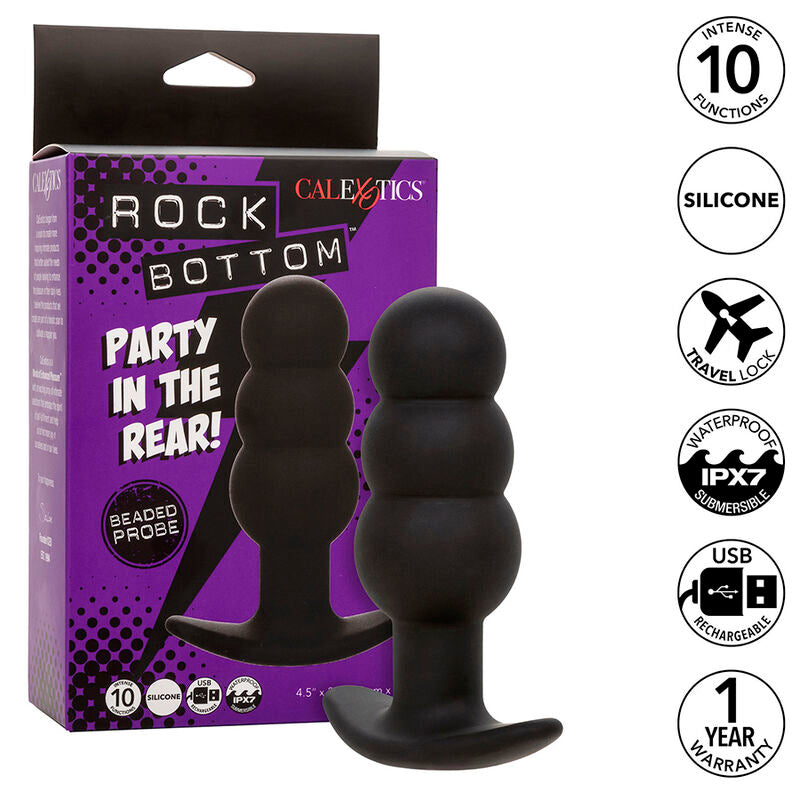 CALEXOTICS - ROCK BOTTOM PLUG ANAL CON CUENTAS 10 VIBRACIONES SILICONA NEGRO CALEXOTICS