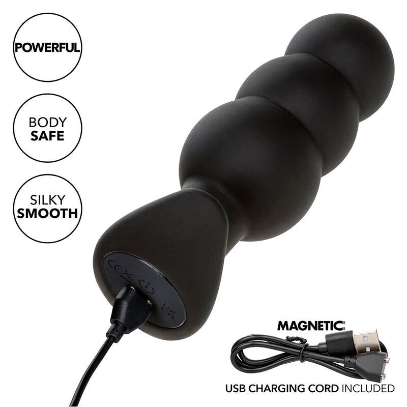CALEXOTICS - ROCK BOTTOM PLUG ANAL CON CUENTAS 10 VIBRACIONES SILICONA NEGRO CALEXOTICS