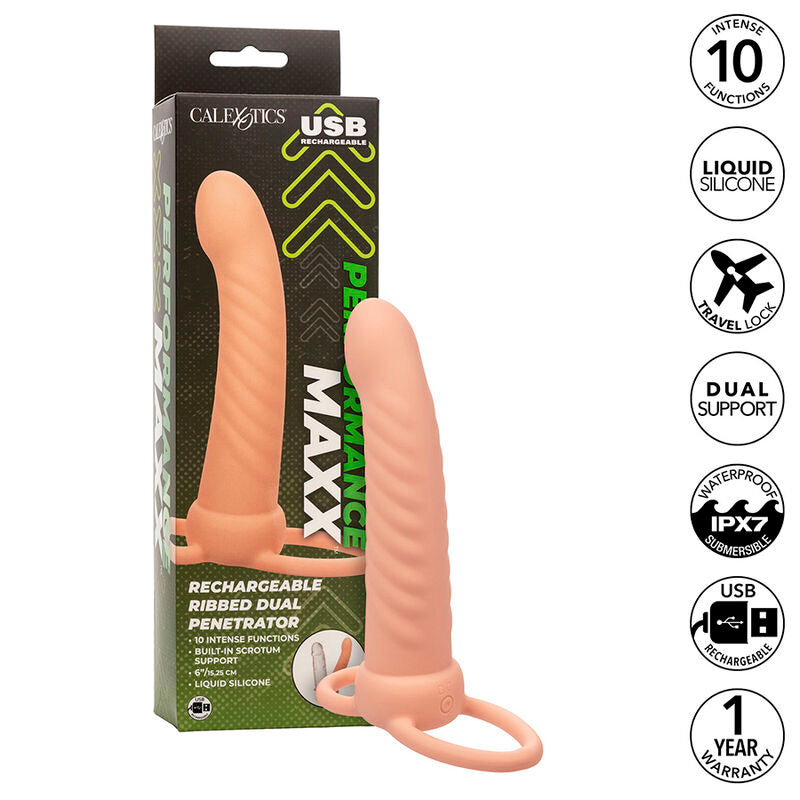 CALEXOTICS - MAXX DOBLE PENETRADOR ACANALADO 10 VIBRACIONES NATURAL CALEXOTICS