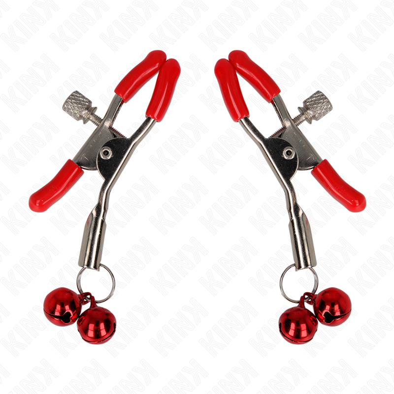 KINK - PINZAS PARA PEZONES ROJAS CON DOBLE CAMPANILLA ROJO 6 CM KINK NIPPLE GRIP