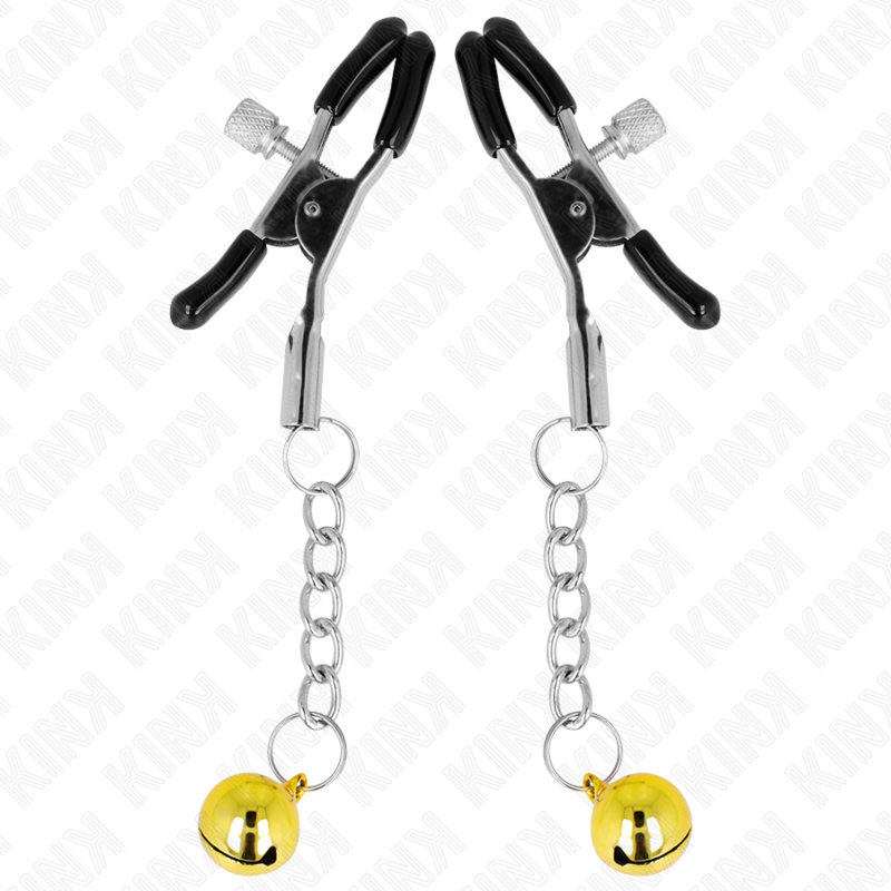 KINK - PINZAS PARA PEZONES CON COLGANTE DE CASCABEL DORADO 6 CM KINK NIPPLE GRIP
