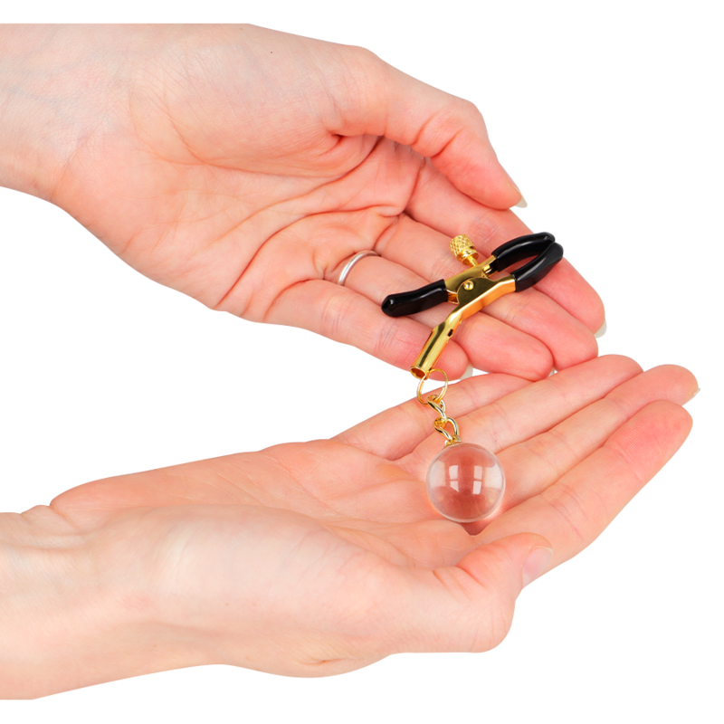 KINK - PINZAS PARA PEZONES DORADAS CON COLGANTE DE VIDRIO 6 CM KINK NIPPLE GRIP