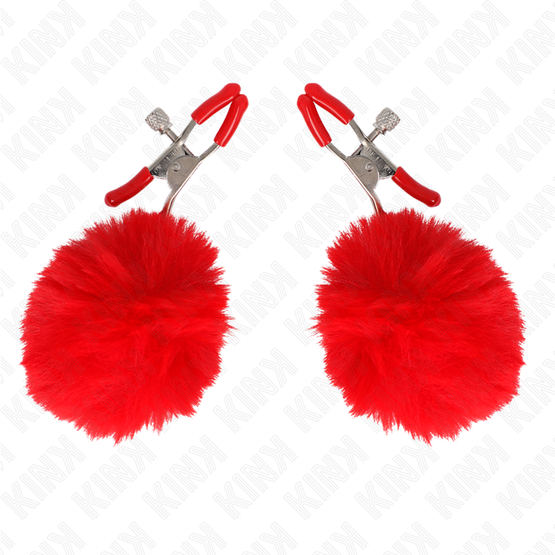 KINK - PINZAS PARA PEZONES CON POMPÓN ROJO 6 CM KINK NIPPLE GRIP