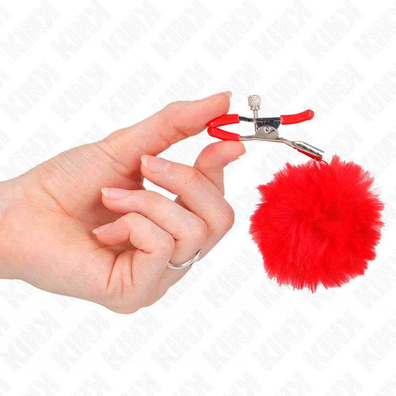 KINK - PINZAS PARA PEZONES CON POMPÓN ROJO 6 CM KINK NIPPLE GRIP