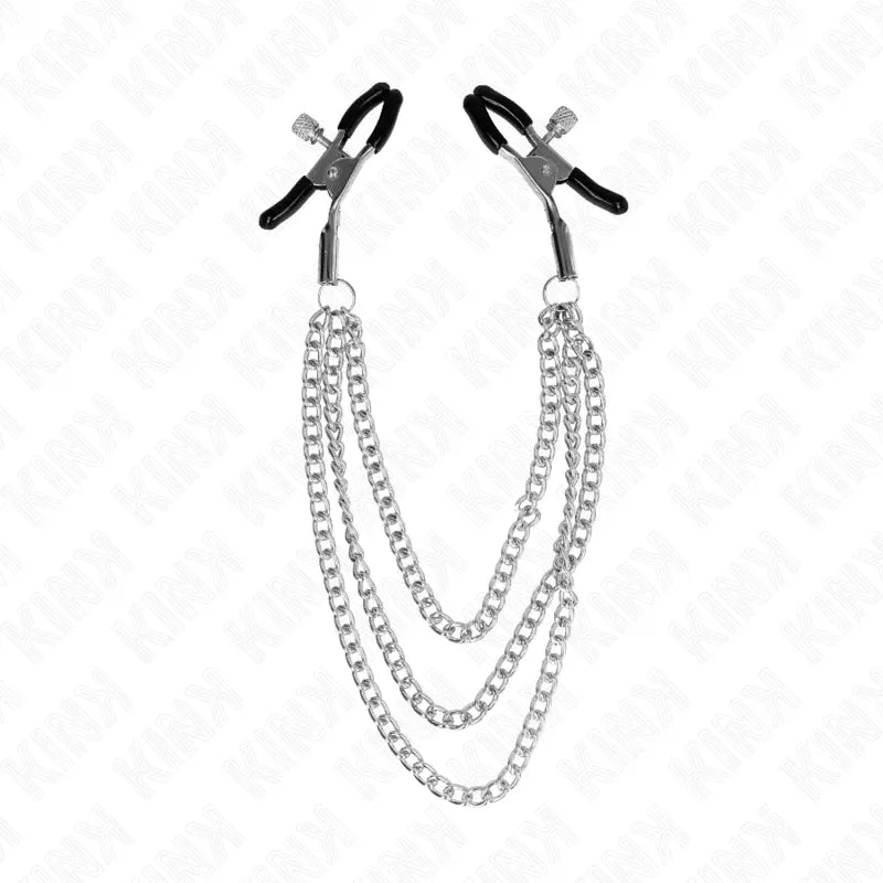 KINK - PINZAS PARA PEZONES CON TRIPLE CADENA PLATEADO 20/23/28 CM KINK NIPPLE GRIP