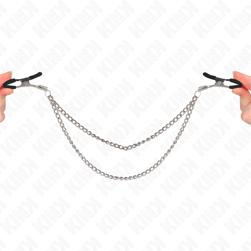 KINK - PINZAS PARA PEZONES CON DOBLE CADENA GRUESA PLATEADO 20/23 CM KINK NIPPLE GRIP