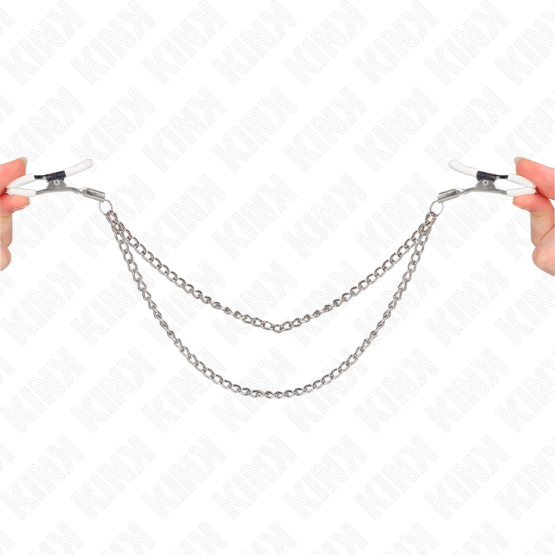KINK - PINZAS PARA PEZONES CON DOBLE CADENA FINA PLATEADO 20/23 CM KINK NIPPLE GRIP