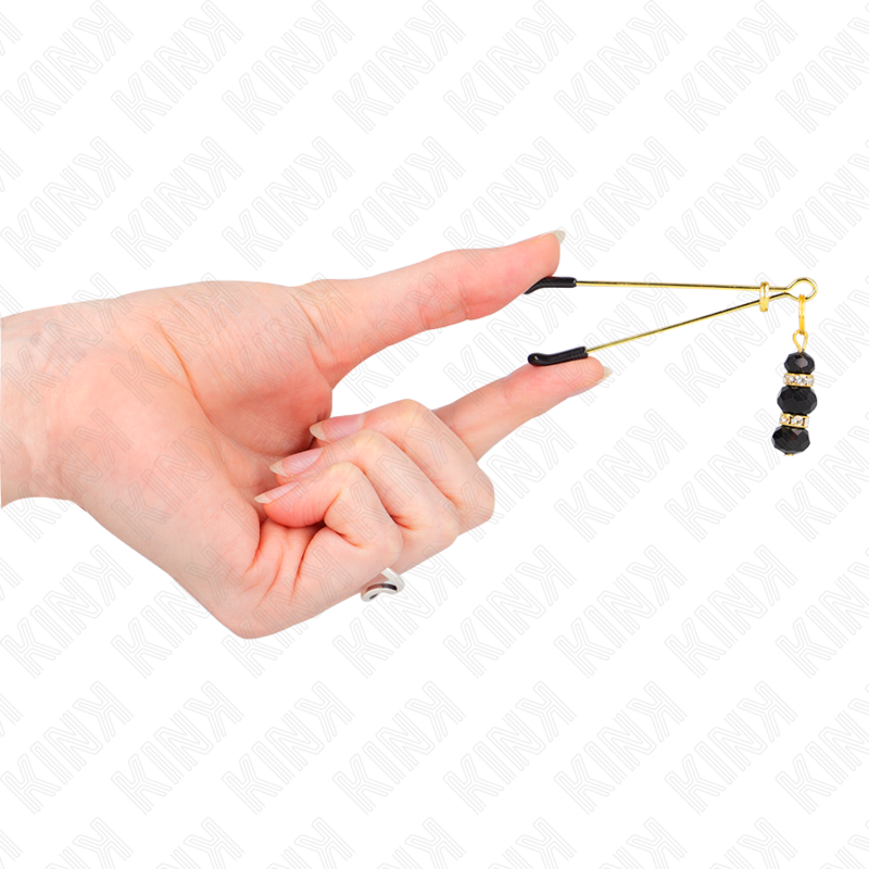 KINK - PINZAS PARA PEZONES DORADA FINA CON TRIPLE BOLA DE VIDRIO NEGRO 7 CM KINK NIPPLE GRIP