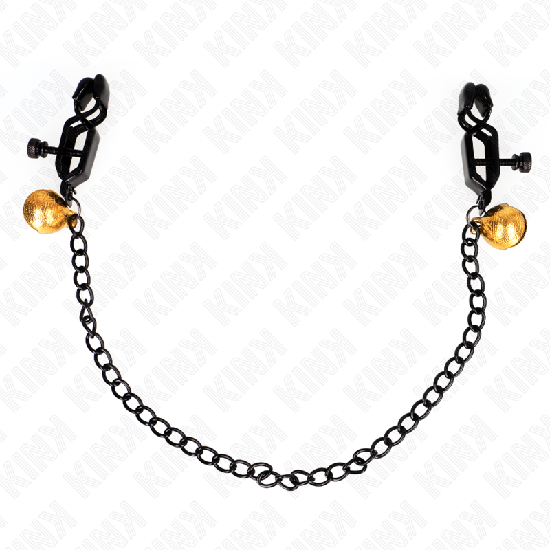 KINK - PINZAS PARA PEZONES PLANAS NEGRO CON CASCABEL Y CADENA PLATEADO 30 CM KINK NIPPLE GRIP