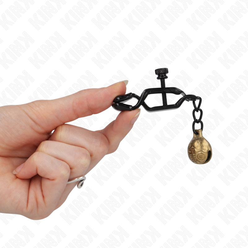 KINK - PINZAS PARA PEZONES PLANAS NEGRO CON CASCABEL 7 CM KINK NIPPLE GRIP