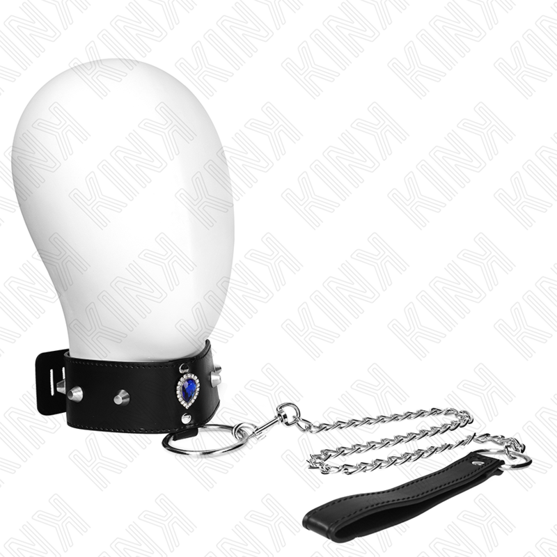 KINK - COLLAR CON CORREA 65 CM CON DIAMANTES AZULES AJUSTABLE 36-43 CM X 5 CM KINK COLLAR & GAG