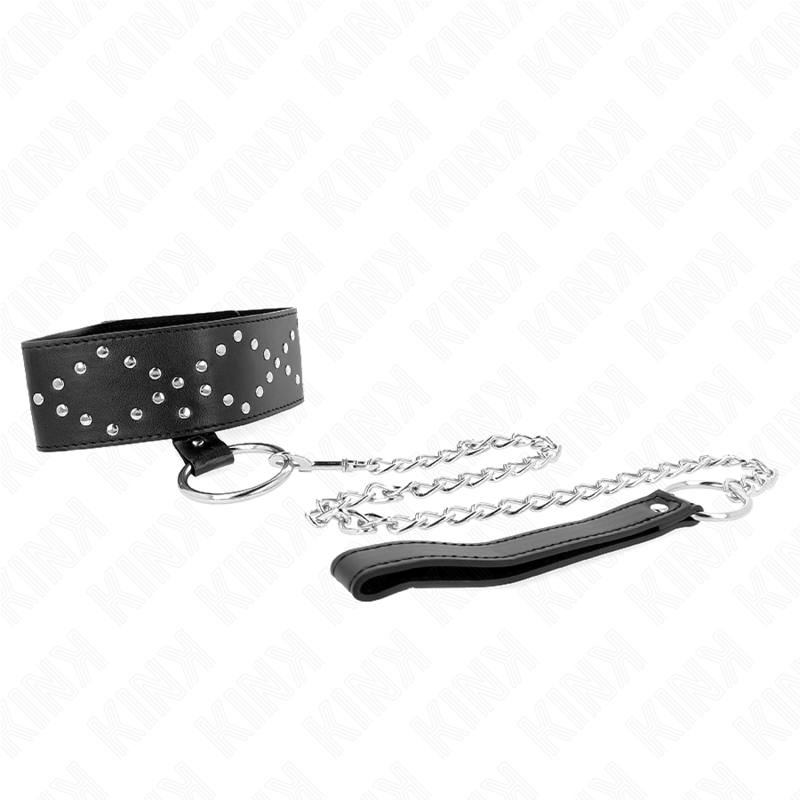KINK - COLLAR CON CORREA 65 CM CON TACHUELAS PLATEADAS MODELO 3 AJUSTABLE 36-43 CM X 5 CM KINK COLLAR & GAG