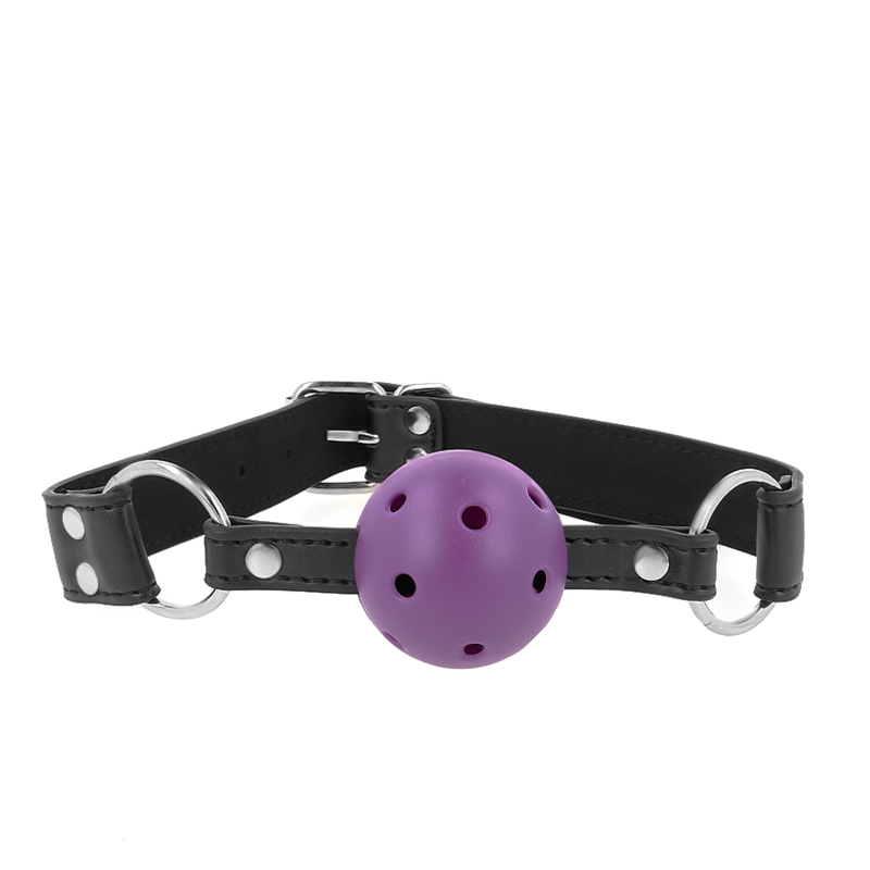 KINK - MORDAZA DE BOLA 4 CM TRANSPIRABLE CON DOBLE REMACHE MORADO 62 x 2.5 CM AJUSTABLE 42-58 CM KINK COLLAR & GAG