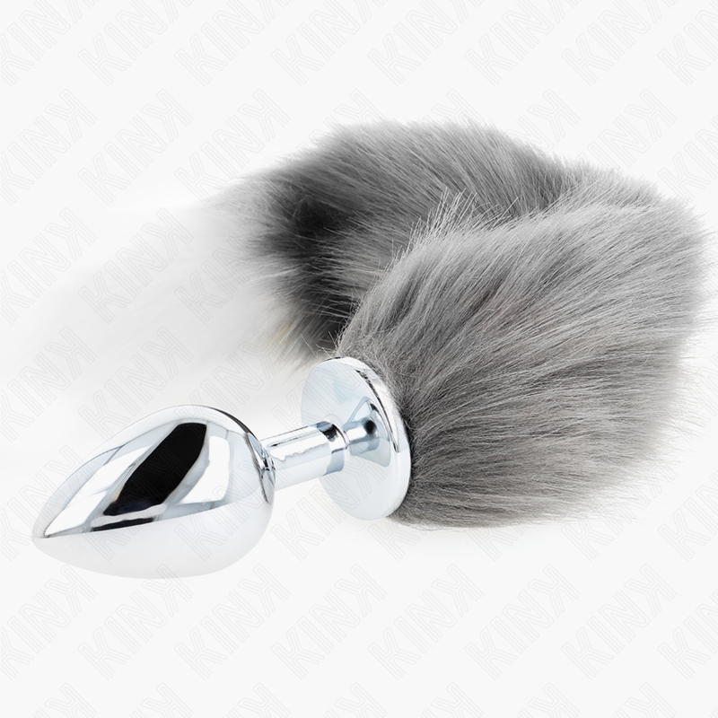 KINK - PLUG ANAL TALLA L 10 X 4 CM CON COLA SINTÉTICA 40 CM PLATEADO Y BLANCO KINK PLEASURE PLUGS