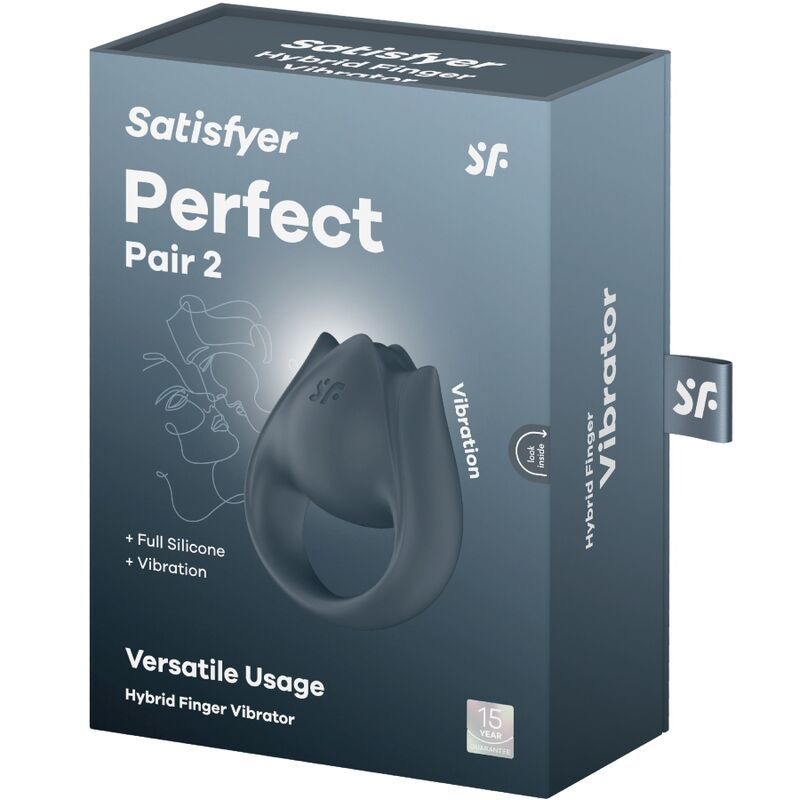SATISFYER - PERFECT PAIR 2 MULTIVIBRADOR 2 EN 1 ANILLO PARA PENE & ESTIMULADOR DE DEDO GRIS SATISFYER PARTNER