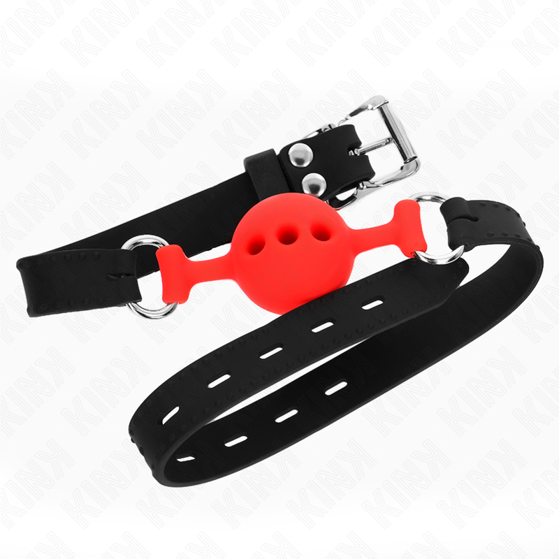 KINK - MORDAZA 55 x 2 CM DE BOLA 4 CM DE SILICONA COMPLETA TALLA S ROJO AJUSTABLE 35-51 CM KINK COLLAR & GAG