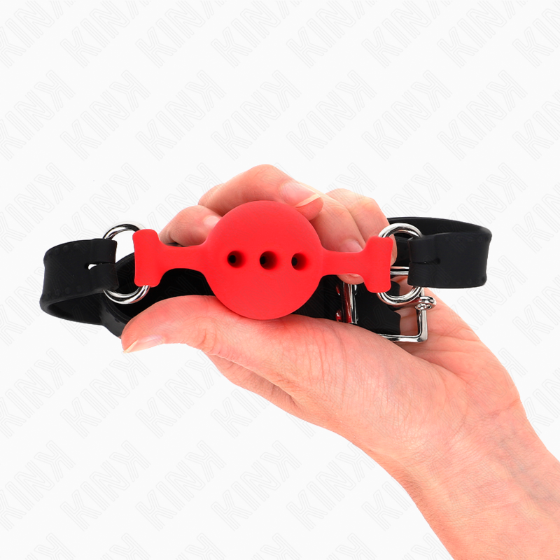 KINK - MORDAZA 55 x 2 CM DE BOLA 4 CM DE SILICONA COMPLETA TALLA S ROJO AJUSTABLE 35-51 CM KINK COLLAR & GAG