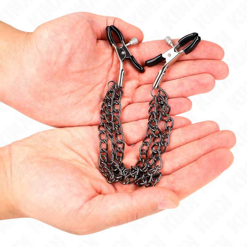 KINK - PINZAS PARA PEZONES CON TRIPLE CADENA NEGRO 20/23/28 CM KINK NIPPLE GRIP