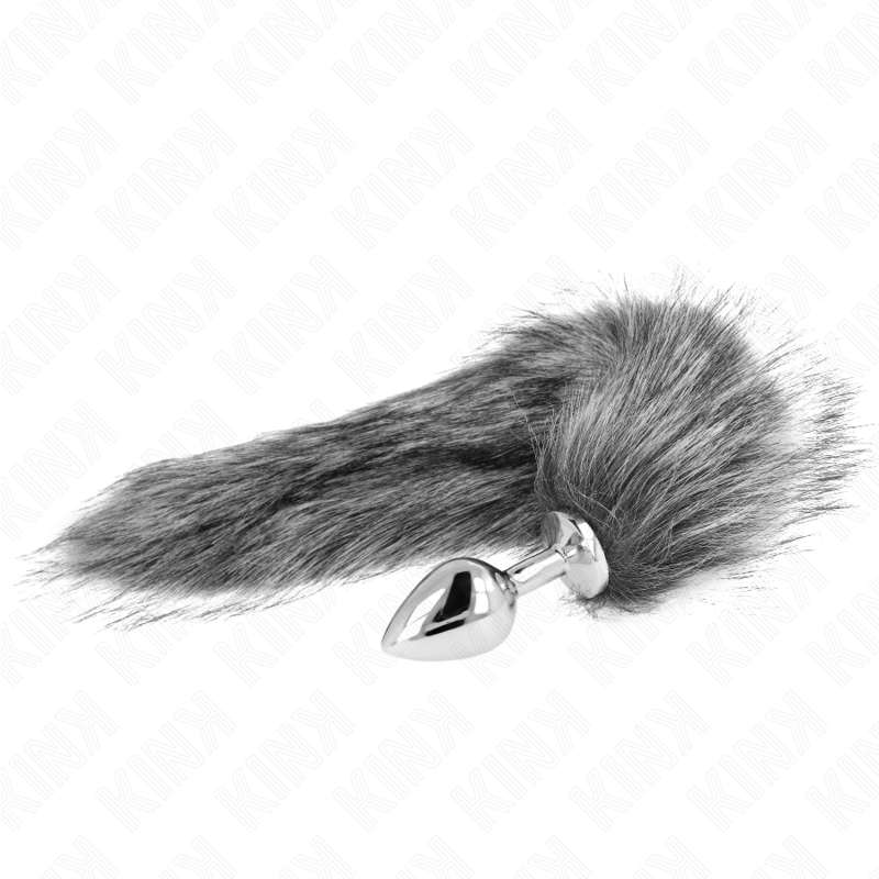 KINK - PLUG ANAL TALLA M 8 X 3.5 CM CON COLA SINTÉTICA 40 CM PLATEADO KINK PLEASURE PLUGS