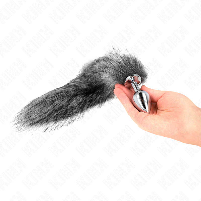 KINK - PLUG ANAL TALLA M 8 X 3.5 CM CON COLA SINTÉTICA 40 CM PLATEADO KINK PLEASURE PLUGS