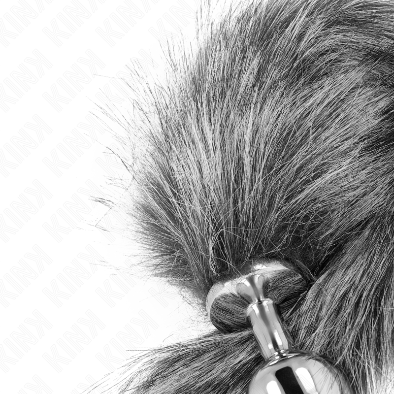 KINK - PLUG ANAL TALLA M 8 X 3.5 CM CON COLA SINTÉTICA 40 CM PLATEADO KINK PLEASURE PLUGS