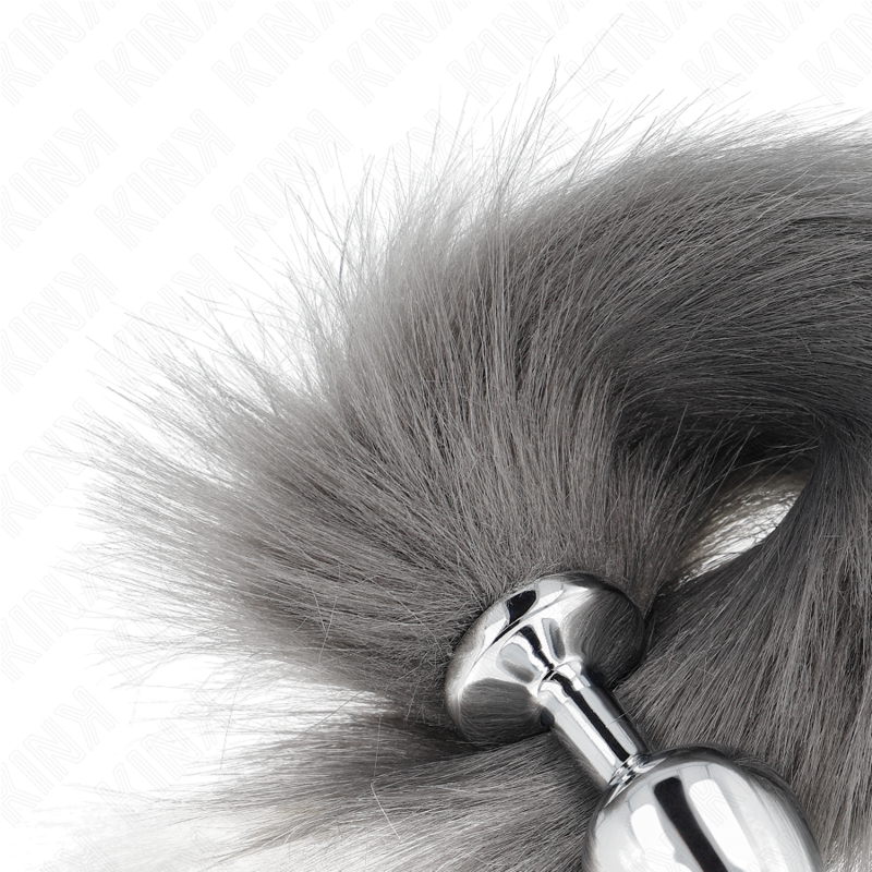 KINK - PLUG ANAL TALLA M 8 X 3.5 CM CON COLA SINTÉTICA 40 CM PLATEADO Y BLANCO KINK PLEASURE PLUGS