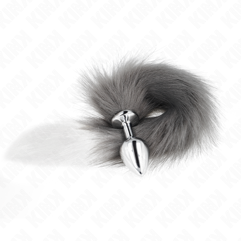 KINK - PLUG ANAL TALLA M 8 X 3.5 CM CON COLA SINTÉTICA 40 CM PLATEADO Y BLANCO KINK PLEASURE PLUGS