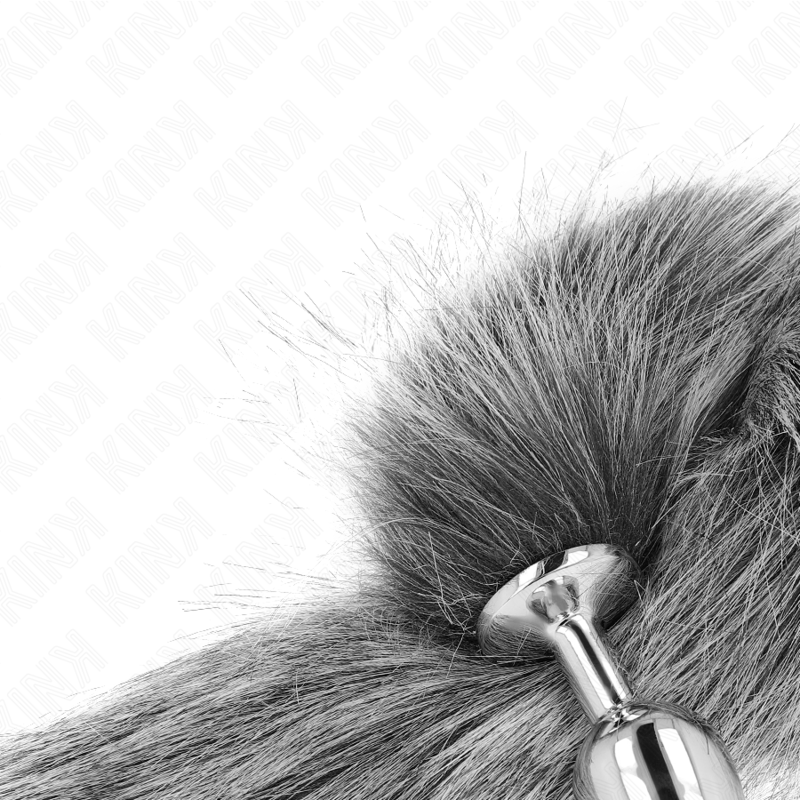 KINK - PLUG ANAL TALLA S 7 X 3 CM CON COLA SINTÉTICA 40 CM PLATEADO KINK PLEASURE PLUGS