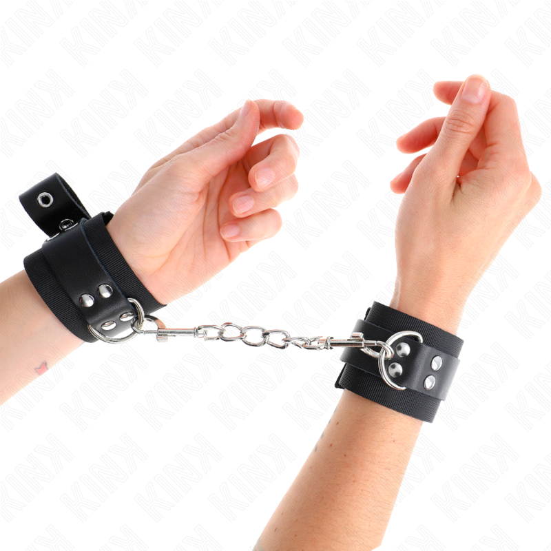 KINK - MUÑEQUERAS DE NYLON NEGRO CON CORREA CUERO NEGRO AJUSTABLE 19-29 CM X 5.1 CM KINK WRIST RESTRAINT