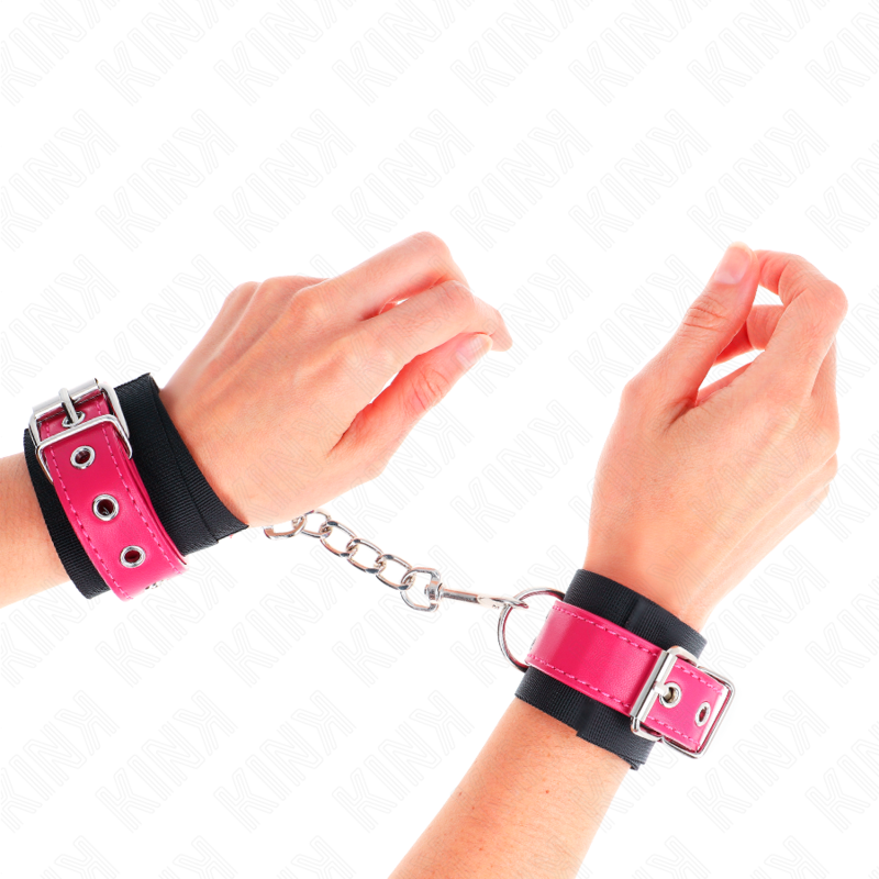 KINK - MUÑEQUERAS DE NYLON NEGRO CON CORREA POLIPIEL FUSCIA AJUSTABLE 19-29 CM X 5.1 CM KINK WRIST RESTRAINT