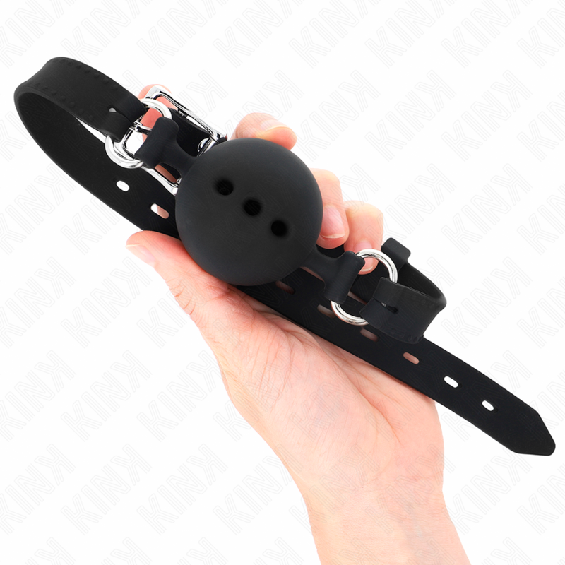 KINK - MORDAZA 55 x 2 CM DE BOLA 4.5 CM DE SILICONA COMPLETA TALLA M NEGRO AJUSTABLE 35-51 CM KINK COLLAR & GAG