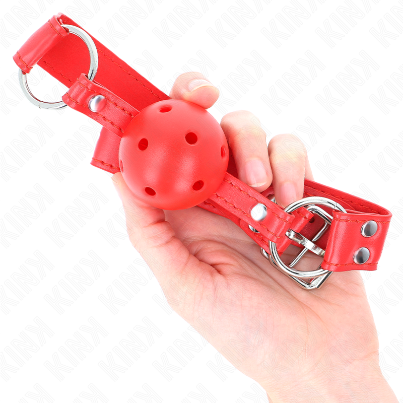 KINK - MORDAZA DE BOLA 4.5 CM DURA HUECA ROJO COMPLETA 62 x 2 CM KINK COLLAR & GAG