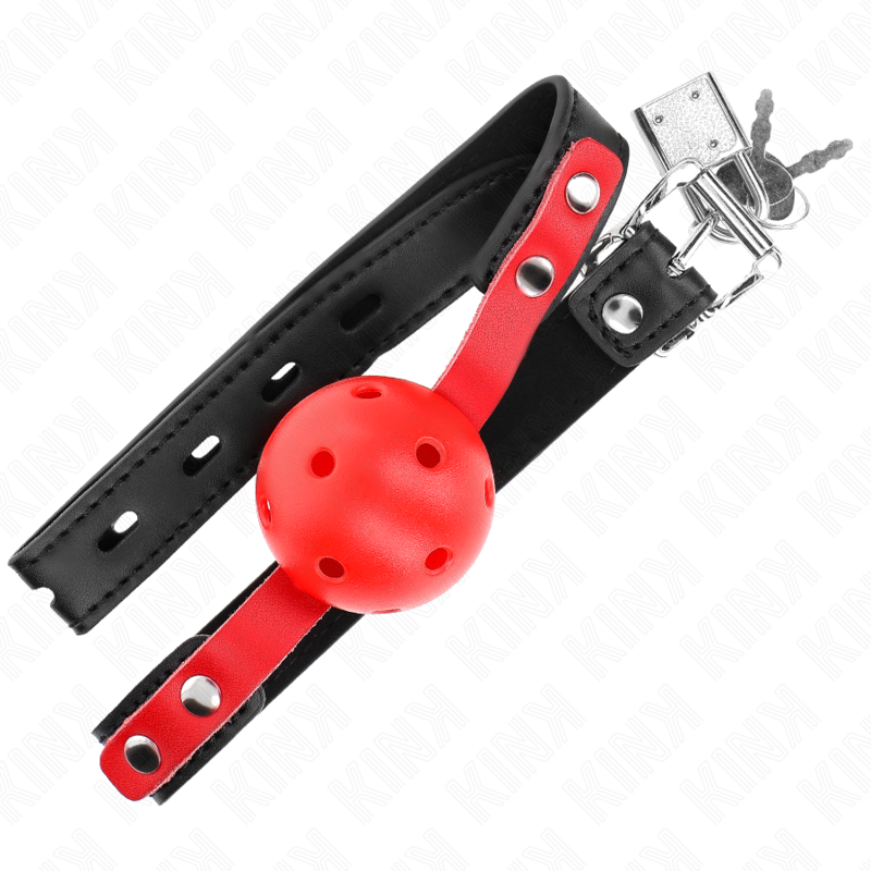KINK - MORDAZA DE BOLA 4 CM DURA HUECA ROJO CORREA NEGRA 60 x 2 CM AJUSTABLE 37-52 CM KINK COLLAR & GAG