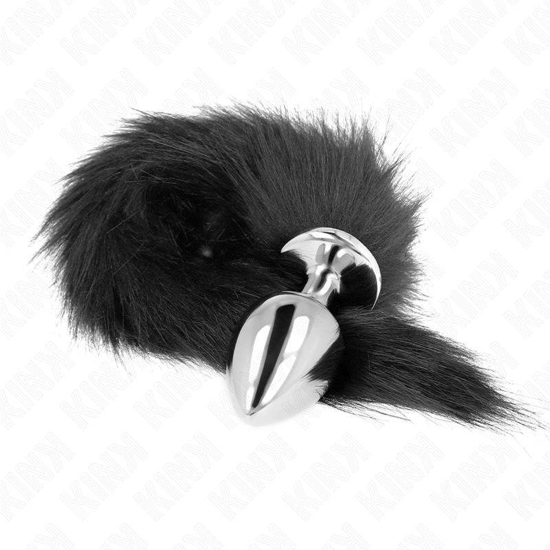 KINK - PLUG ANAL TALLA L 10 X 4 CM CON COLA SINTÉTICA 40 CM NEGRO KINK PLEASURE PLUGS