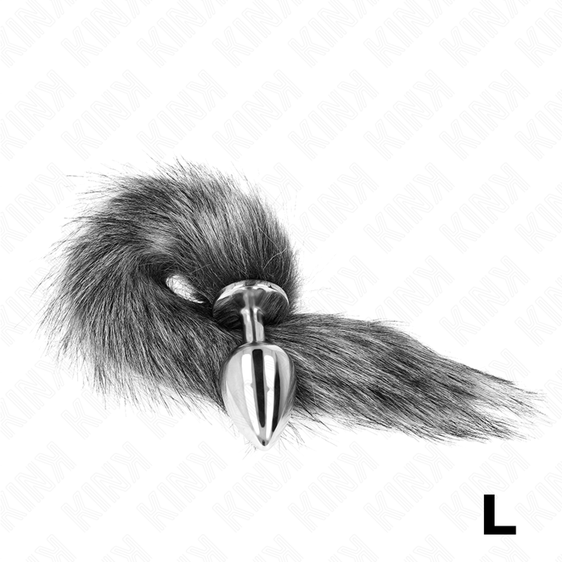 KINK - PLUG ANAL TALLA L 10 X 4 CM CON COLA SINTÉTICA 40 CM PLATEADO KINK PLEASURE PLUGS