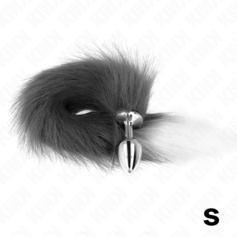 KINK - PLUG ANAL TALLA S 7 X 3 CM CON COLA SINTÉTICA 40 CM PLATEADO Y BLANCO KINK PLEASURE PLUGS