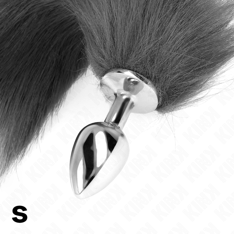 KINK - PLUG ANAL TALLA S 7 X 3 CM CON COLA SINTÉTICA 40 CM PLATEADO Y BLANCO KINK PLEASURE PLUGS