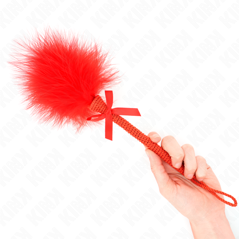 KINK - MASAJEADOR DE CUERDA DE NAILON CON PLUMAS PARA COSQUILLAS Y LAZO ROJO 25 CM KINK IMPACT & TOUCH