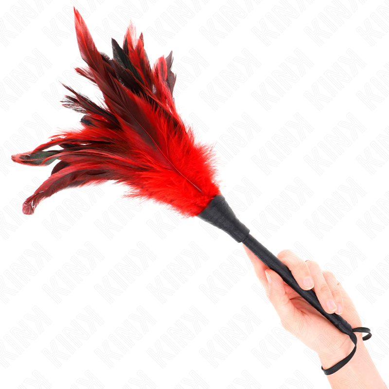 KINK - PLUMAS DE POLLO PARA COSQUILLAS CON FORMA CUERNO DE CRIADA ROJO 36 CM KINK IMPACT & TOUCH