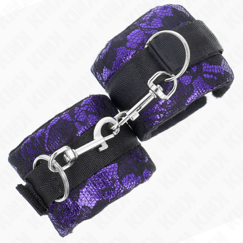 KINK - MUÑEQUERAS CORTAS DE ENCAJE TERCIOPELO Y UNIÓN DE NYLON VIOLETA/NEGRO 23 X 6.5 CM KINK WRIST RESTRAINT