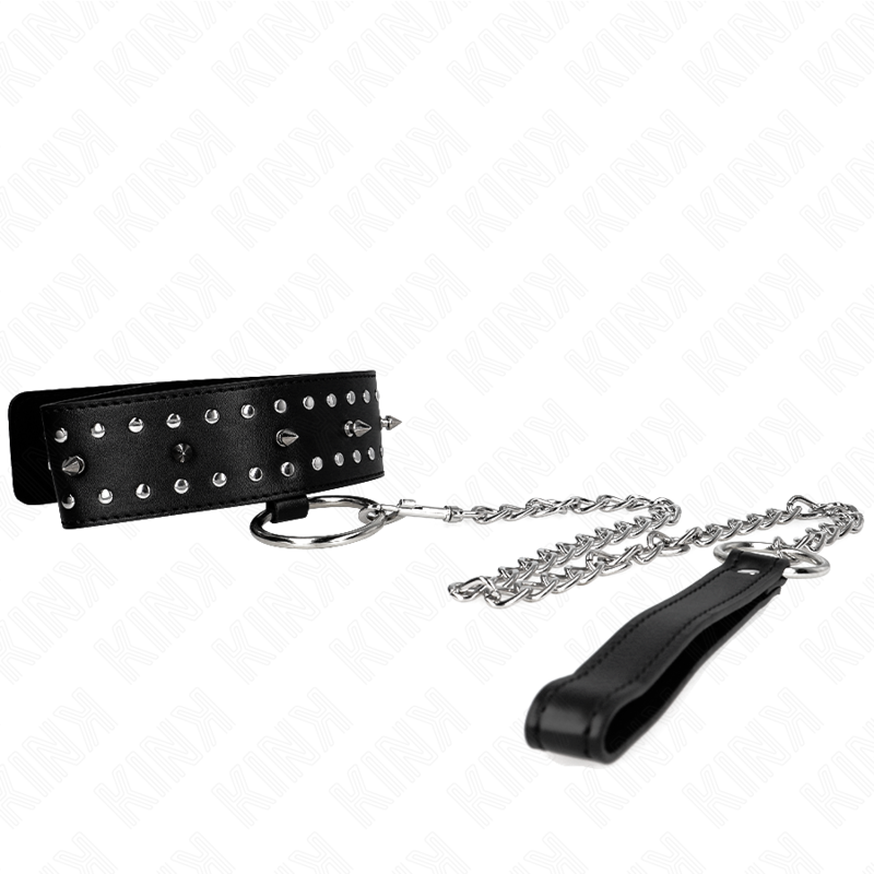 KINK - COLLAR CON CORREA 65 CM CON TACHUELAS PLATEADAS MODELO 1 AJUSTABLE 36-43 CM X 5 CM KINK COLLAR & GAG